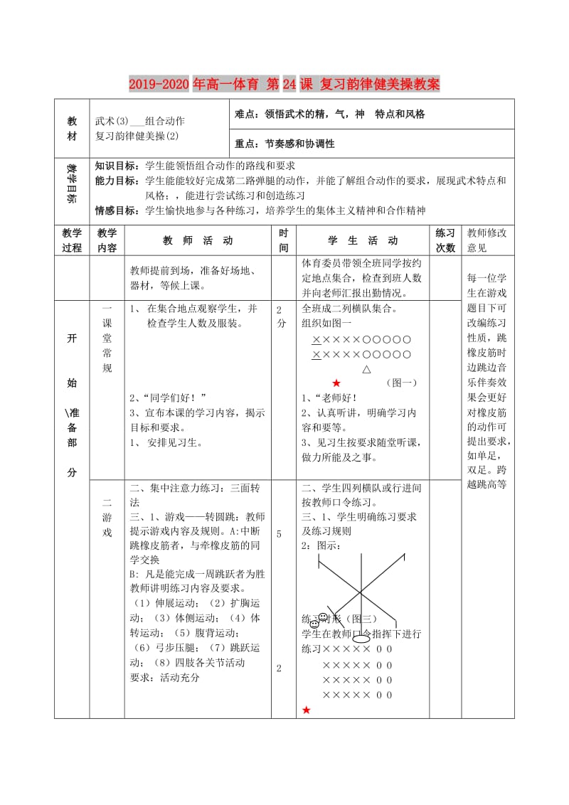 2019-2020年高一体育 第24课 复习韵律健美操教案.doc_第1页