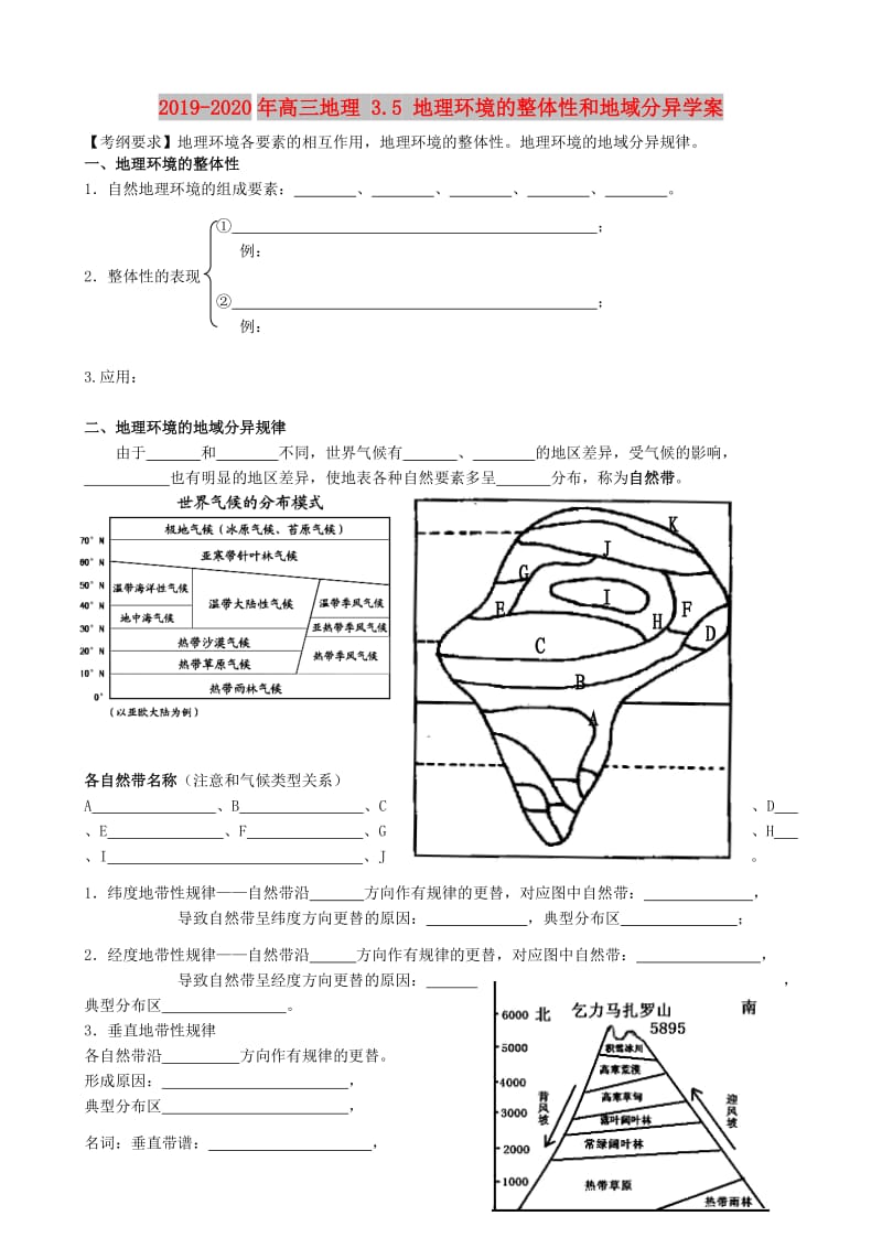 2019-2020年高三地理 3.5 地理环境的整体性和地域分异学案.doc_第1页