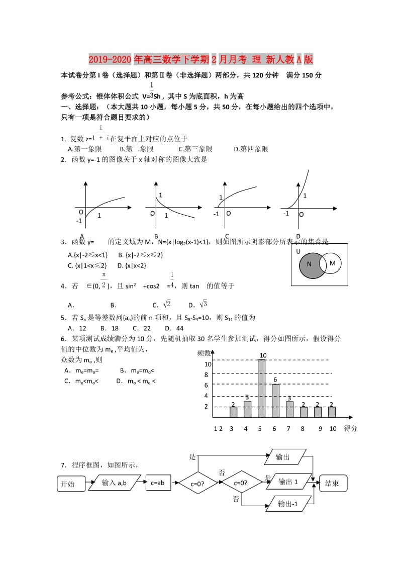 2019-2020年高三数学下学期2月月考 理 新人教A版.doc_第1页