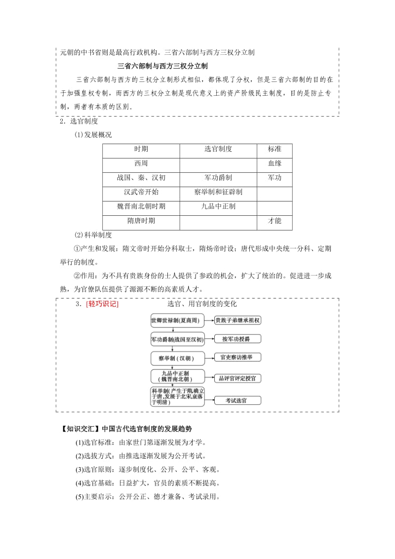 2019-2020年岳麓版高中历史高三一轮必修一第一单元第3节 古代政治制度的成熟（教案2）.doc_第2页