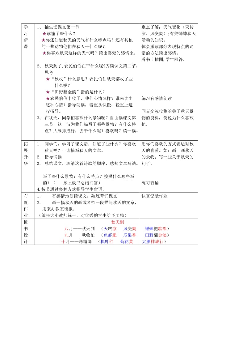 2019年二年级语文上册1.1秋天到教案1北师大版.doc_第3页