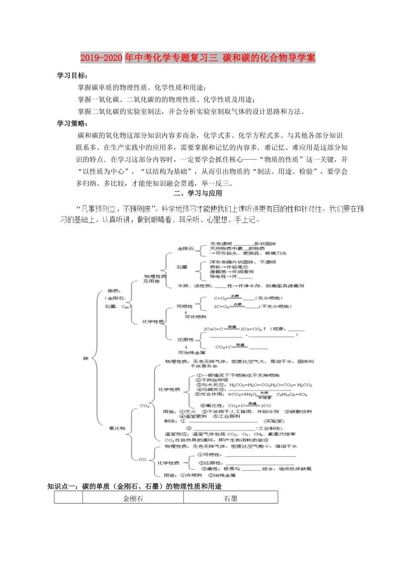 2019-2020年中考化学专题复习三 碳和碳的化合物导学案.doc_第1页