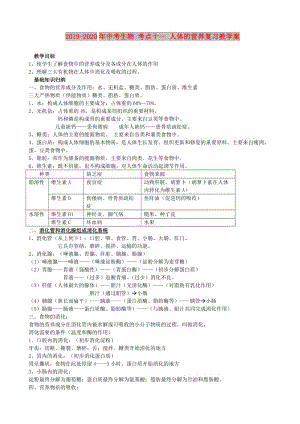 2019-2020年中考生物 考點十一 人體的營養(yǎng)復(fù)習(xí)教學(xué)案.doc