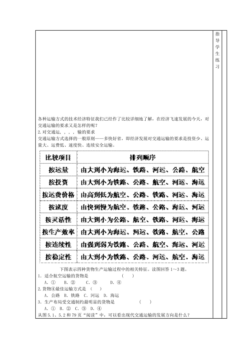 2019-2020年高一地理 交通运输方式和布局导学案.doc_第2页