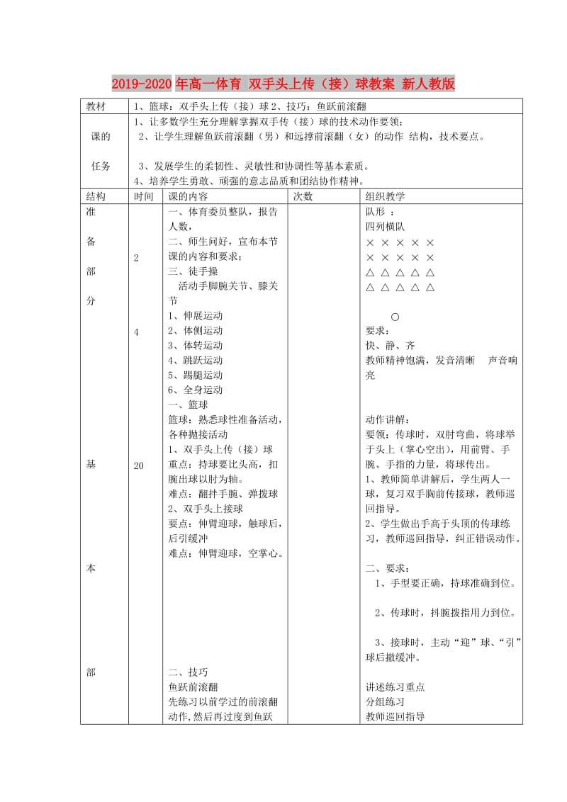 2019-2020年高一体育 双手头上传（接）球教案 新人教版.doc_第1页