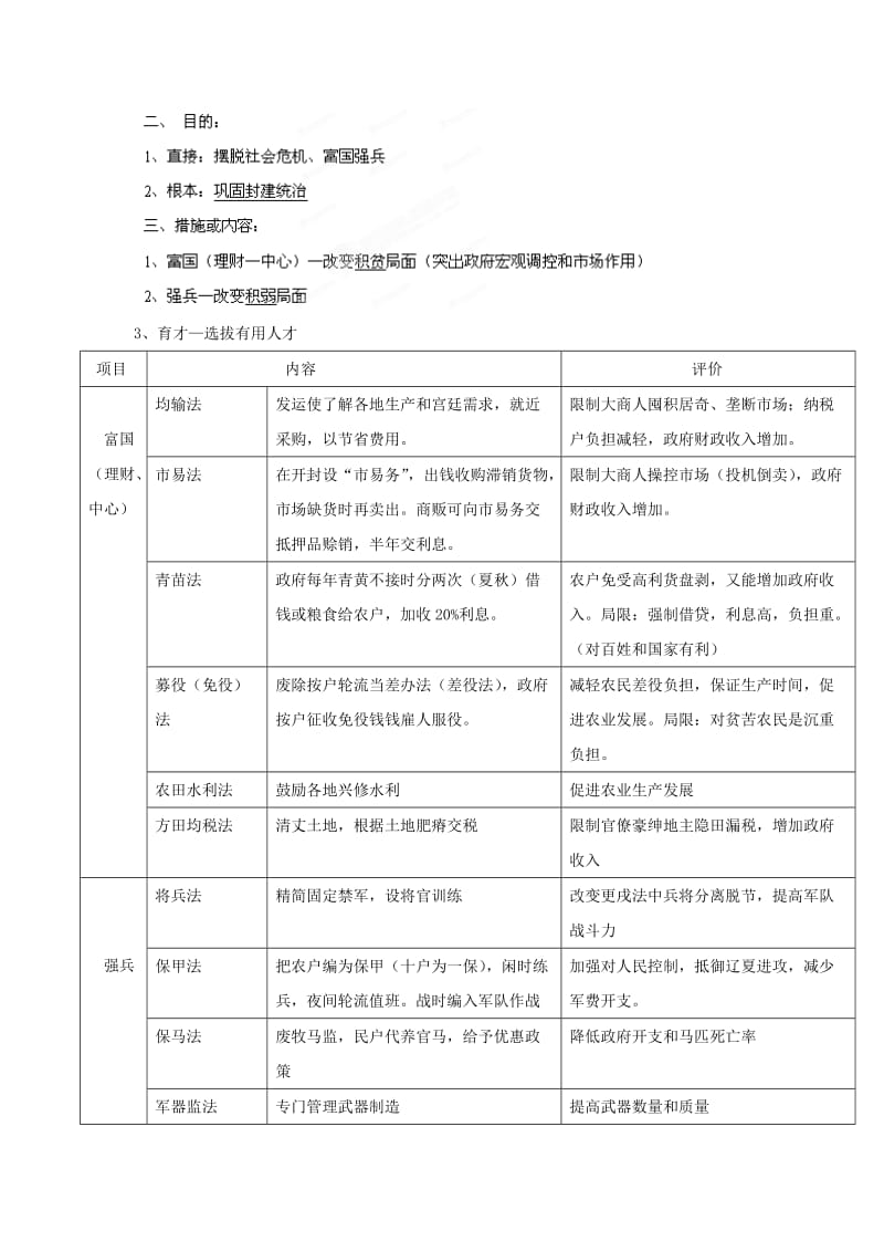 2019-2020年高三历史 专题四 王安石变法复习教案.doc_第2页