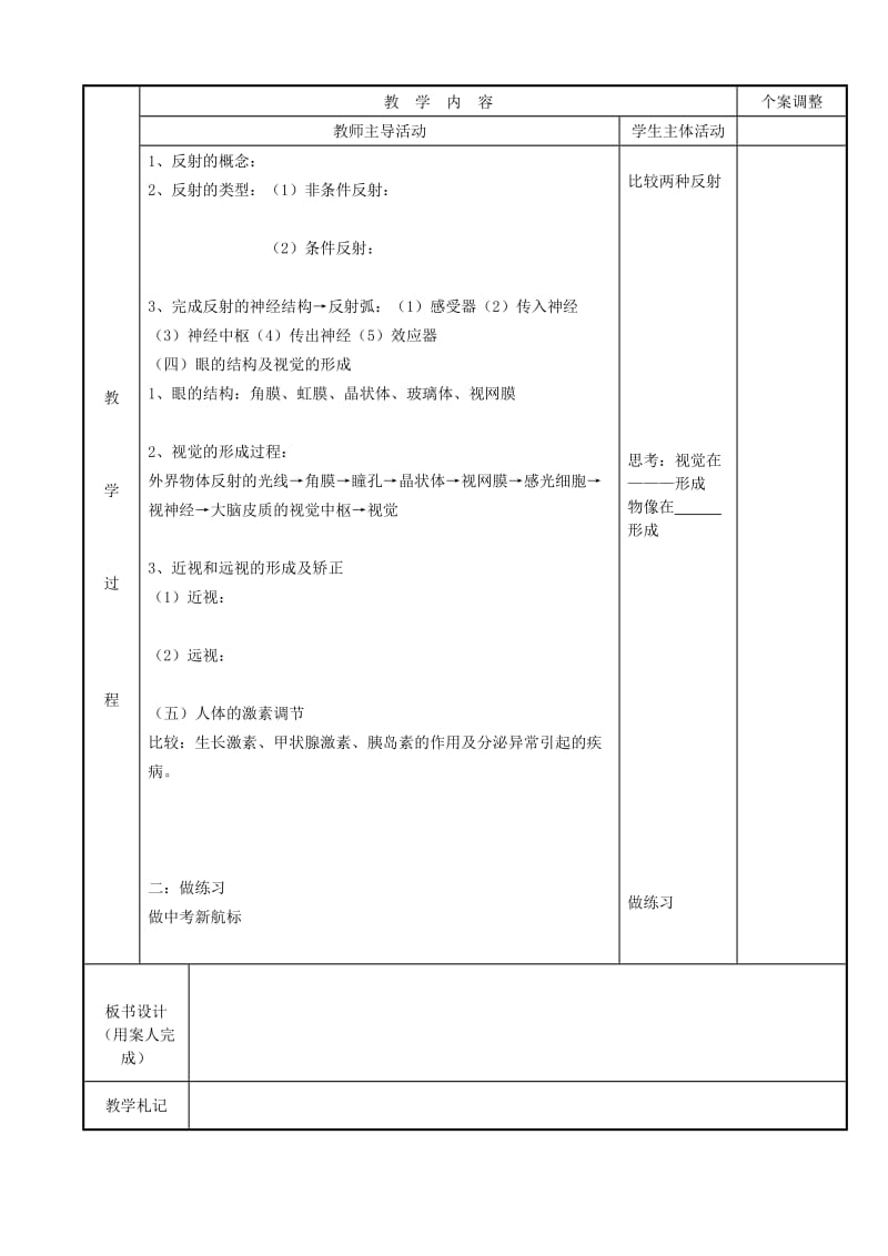 2019-2020年中考生物 专题七 人体生命活动的调节复习教案 苏科版.doc_第2页