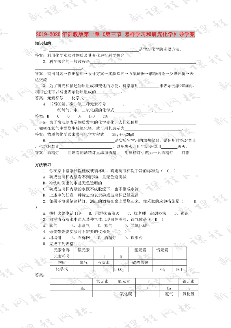 2019-2020年滬教版第一章《第三節(jié) 怎樣學習和研究化學》導學案.doc