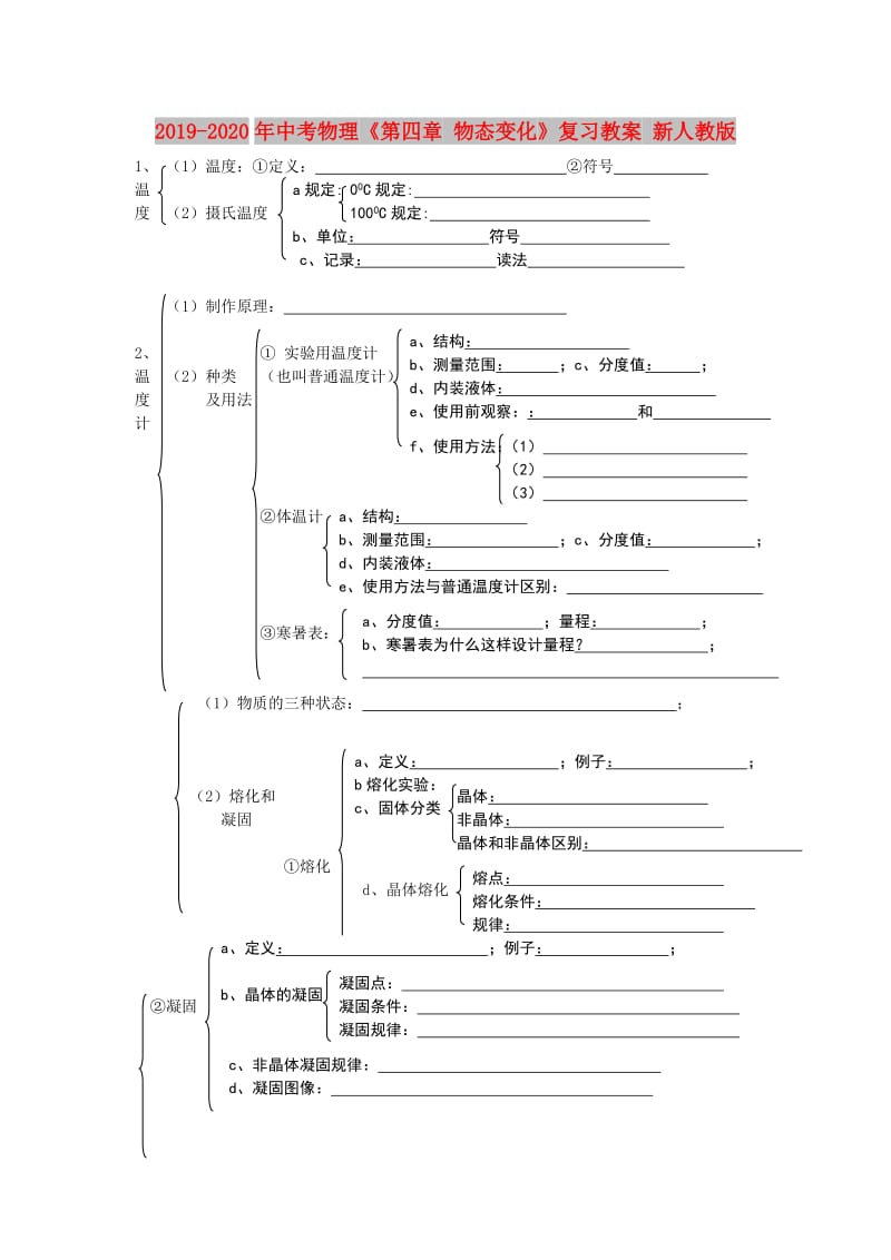 2019-2020年中考物理《第四章 物态变化》复习教案 新人教版.doc_第1页