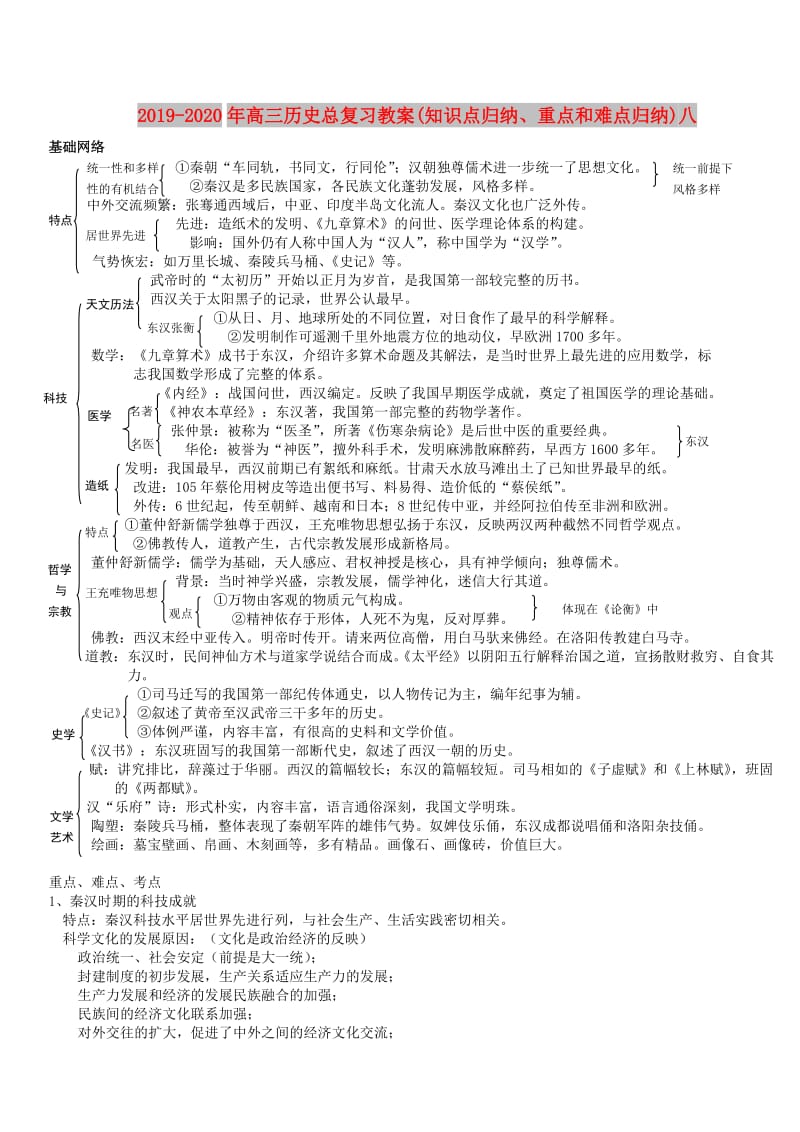 2019-2020年高三历史总复习教案(知识点归纳、重点和难点归纳)八.doc_第1页