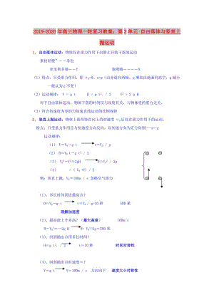 2019-2020年高三物理一輪復習教案：第3單元 自由落體與豎直上拋運動.doc