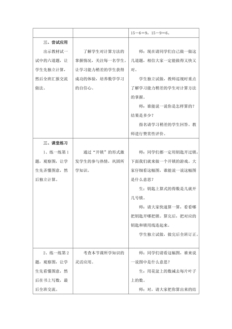 2019年一年级数学上册 第9单元《20以内的减法》（15、16、17、18减几）教案 （新版）冀教版.doc_第3页