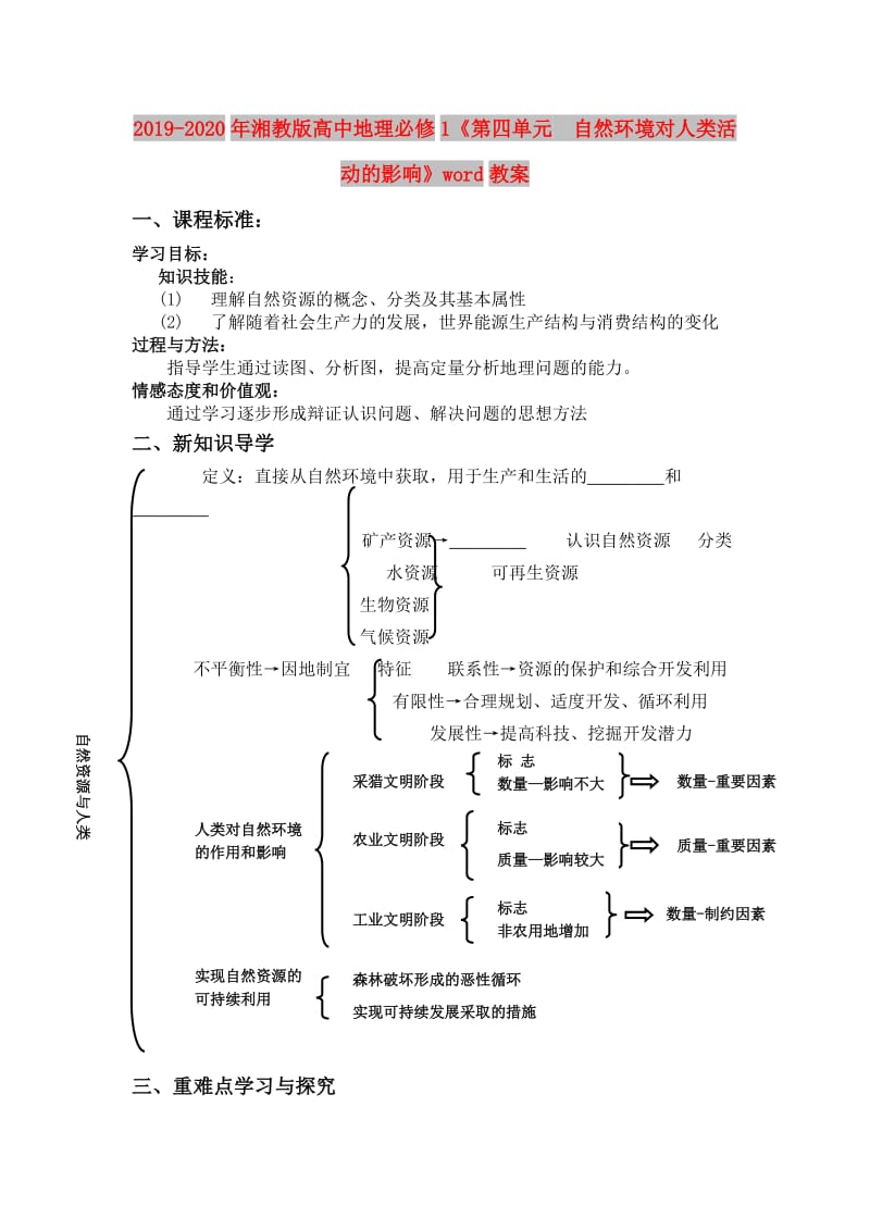 2019-2020年湘教版高中地理必修1《第四单元 自然环境对人类活动的影响》word教案.doc_第1页