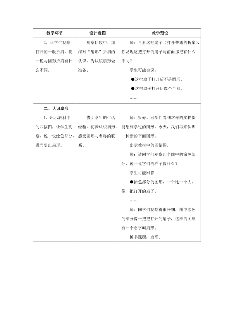 2019年六年级数学上册 第1单元 圆和扇形（扇形的认识）教案1 冀教版.doc_第2页