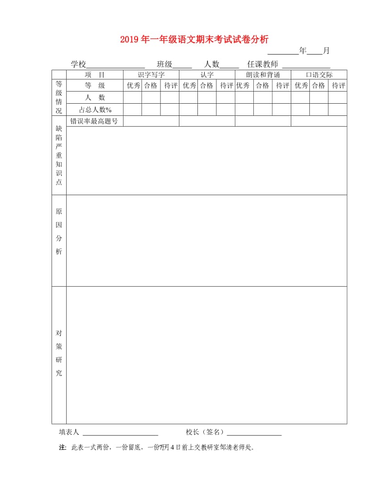 2019年一年级语文期末考试试卷分析.doc_第1页