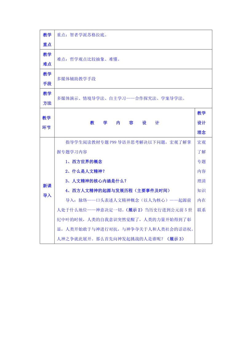 2019-2020年人民版高中历史必修3 专题六第一课 蒙昧中的觉醒 公开课教案.doc_第2页