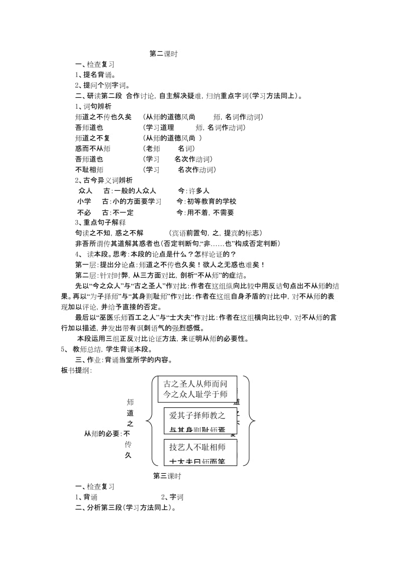 2019-2020年人教版高中语文必修三教案：3-11 师说 （1）.doc_第3页