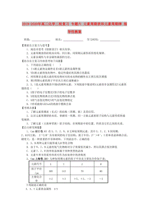 2019-2020年高三化學二輪復習 專題六 元素周期表和元素周期律 指導性教案.doc