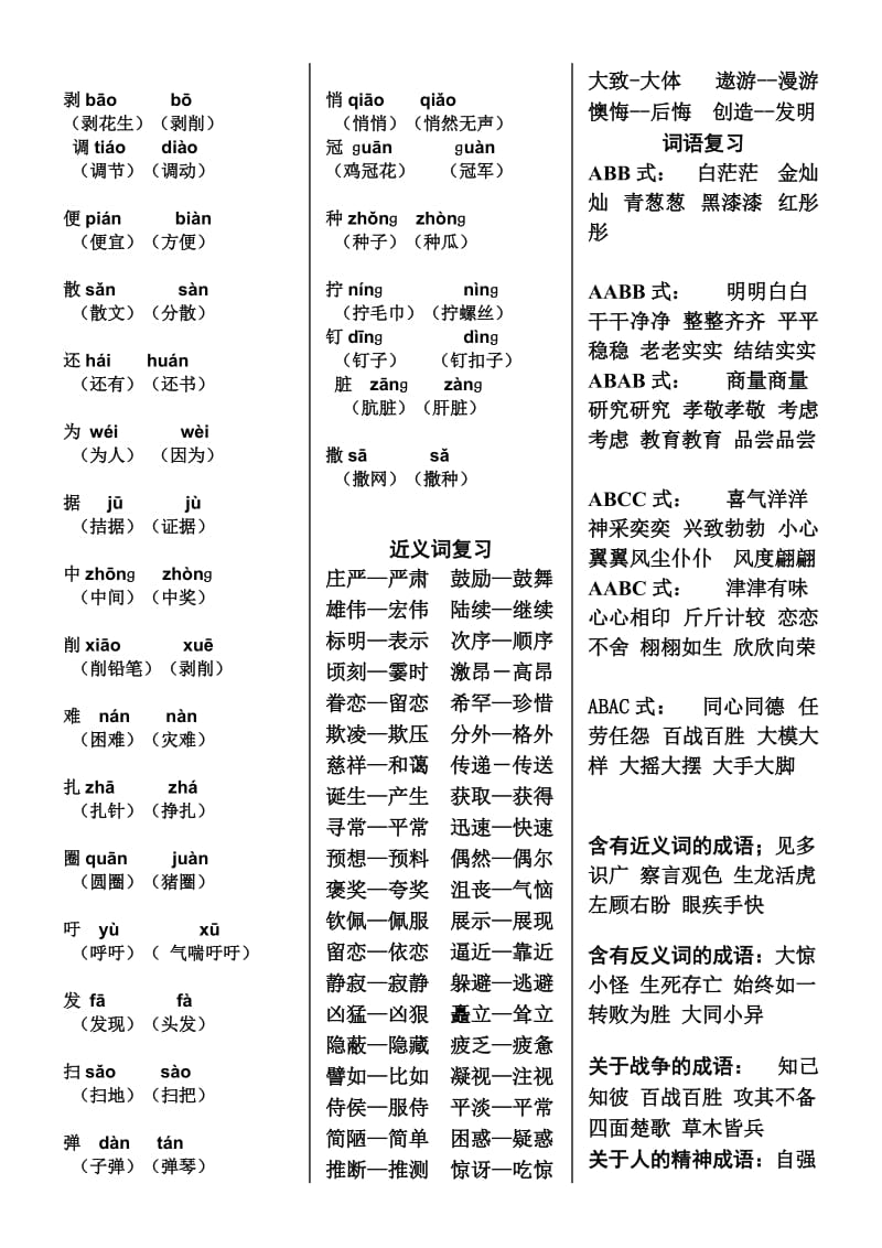 2019年四年级下多音字、近义词、各类词语复习-新课标人教版小学四年级.doc_第2页