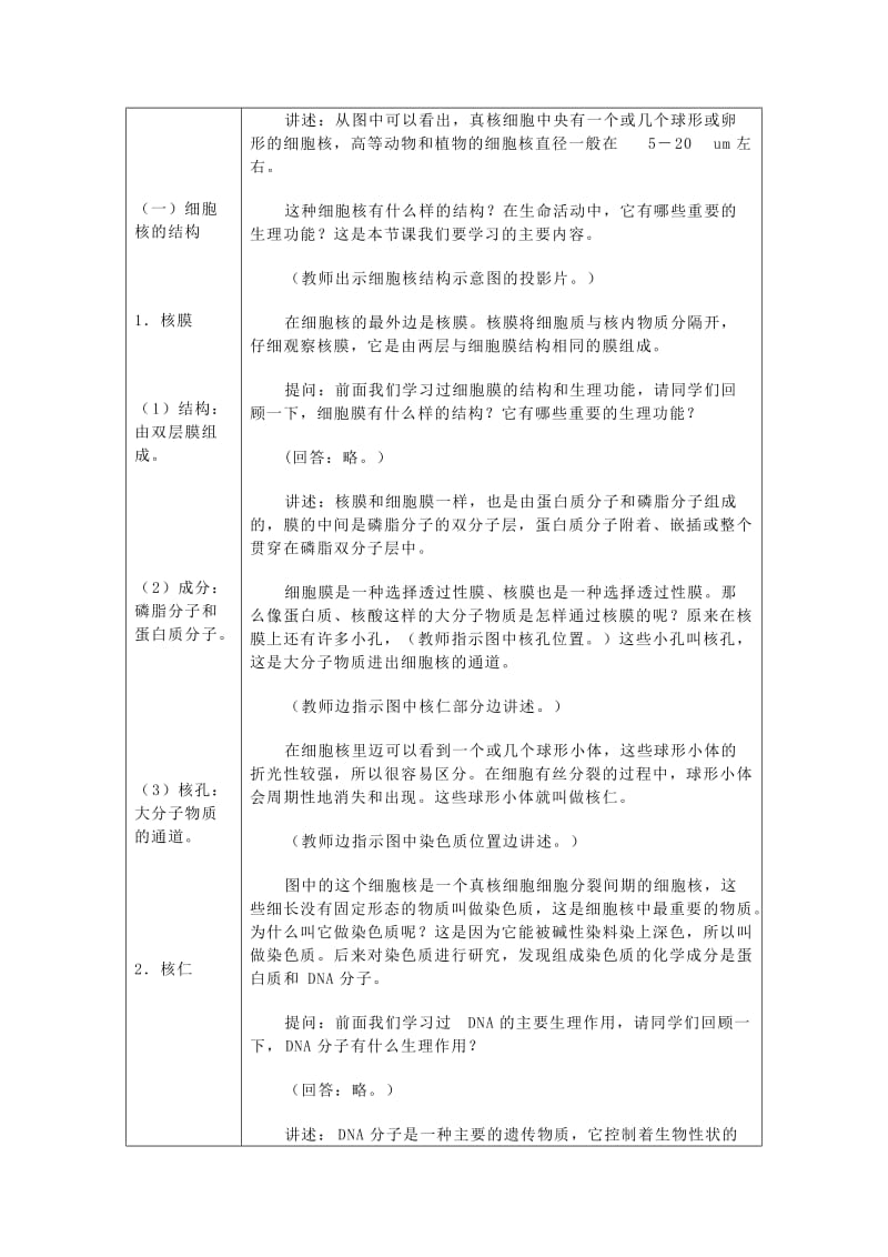 2019-2020年高一生物《细胞核的结构和功能》教学设计之二.doc_第2页