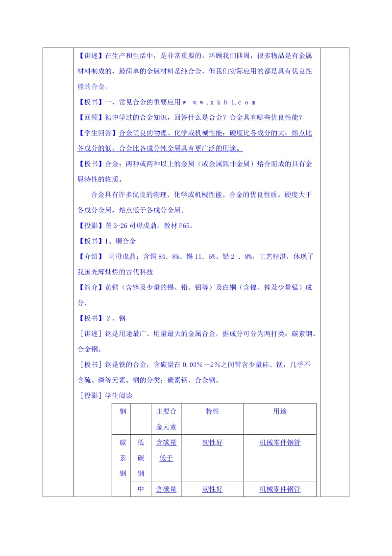 2019-2020年人教版高中化学必修一教案：第三章第三节 用途广泛的金属材料.doc_第3页