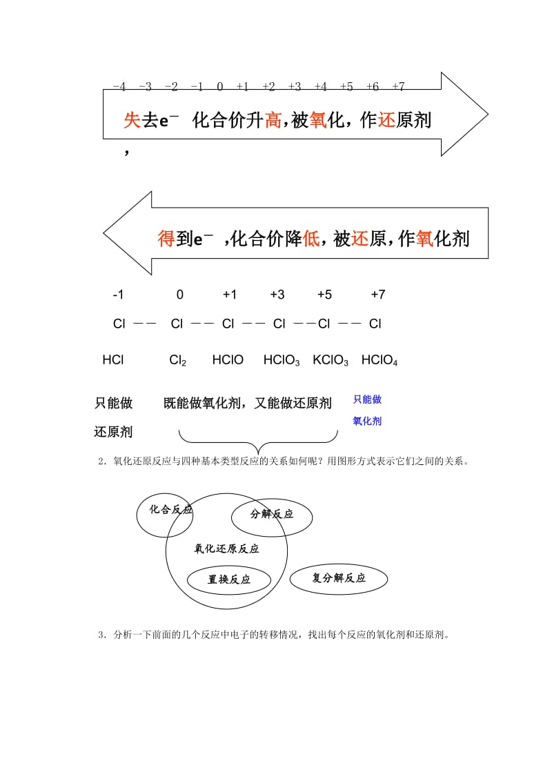 2019-2020年苏教版化学必修1 专题二 第一单元 氧化还原反应 教案.doc_第3页