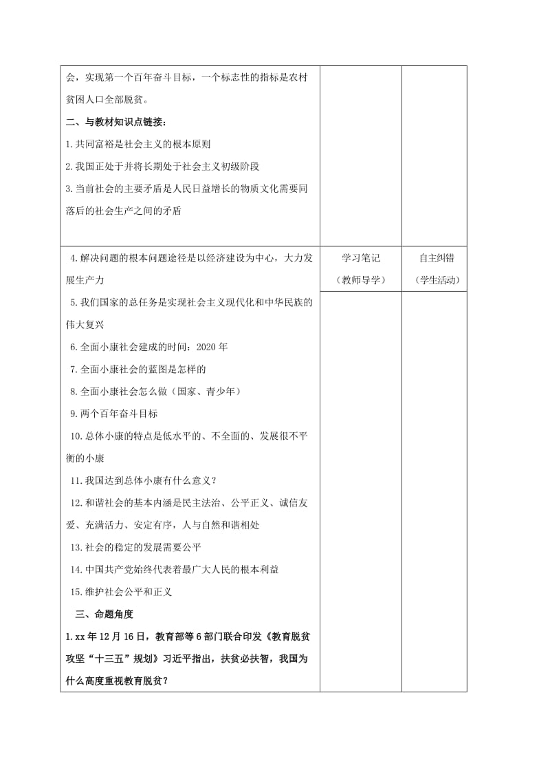 2019-2020年中考政治一轮复习 专题七 定点精准扶贫 建设全面小康学案.doc_第2页