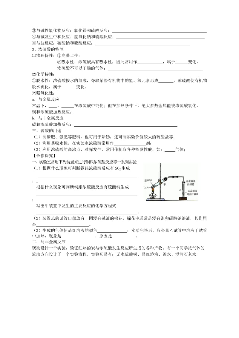 2019-2020年高一化学《412硫酸的制备和性质学案》导学案.doc_第2页