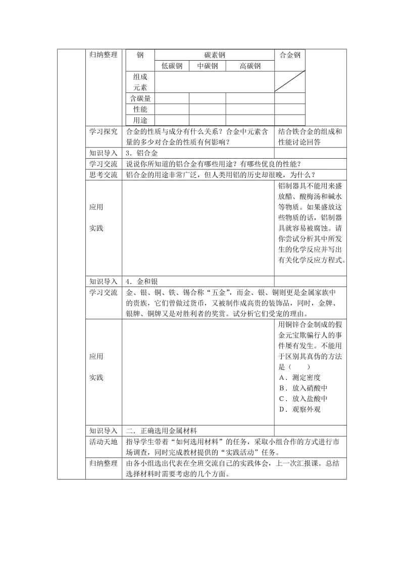 2019-2020年新人教版高中化学必修1《用途广泛的金属材料》word教案一.doc_第2页