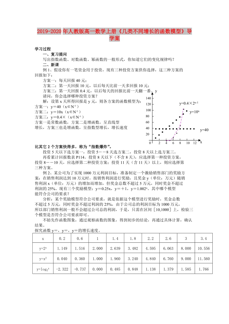 2019-2020年人教版高一数学上册《几类不同增长的函数模型》导学案.doc_第1页