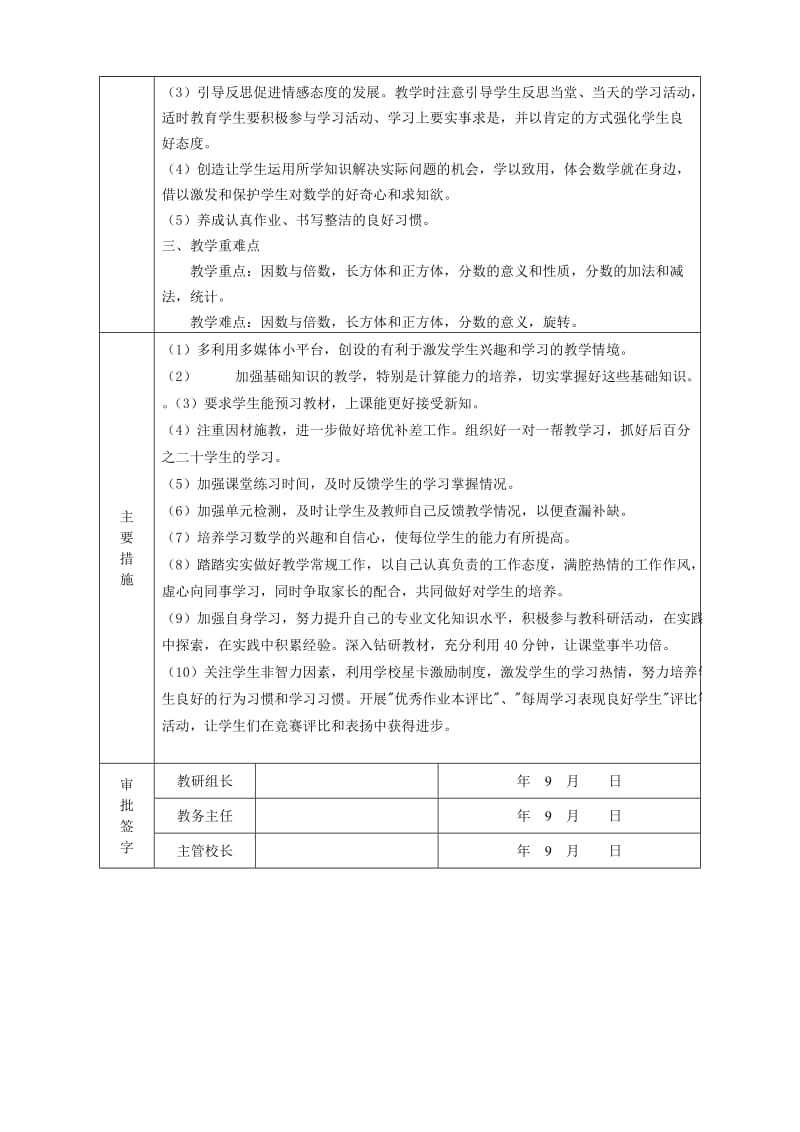 2019年小学五年级下册数学教学计划(表格).doc_第3页