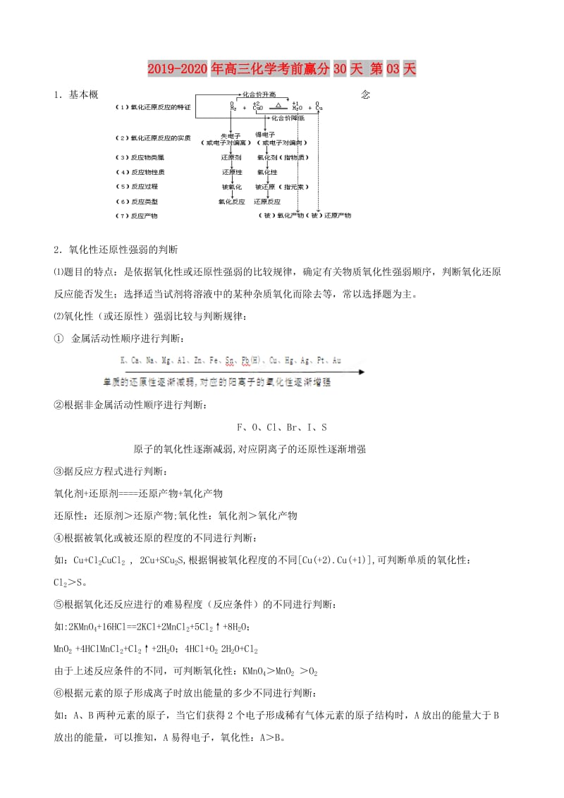 2019-2020年高三化学考前赢分30天 第03天.doc_第1页