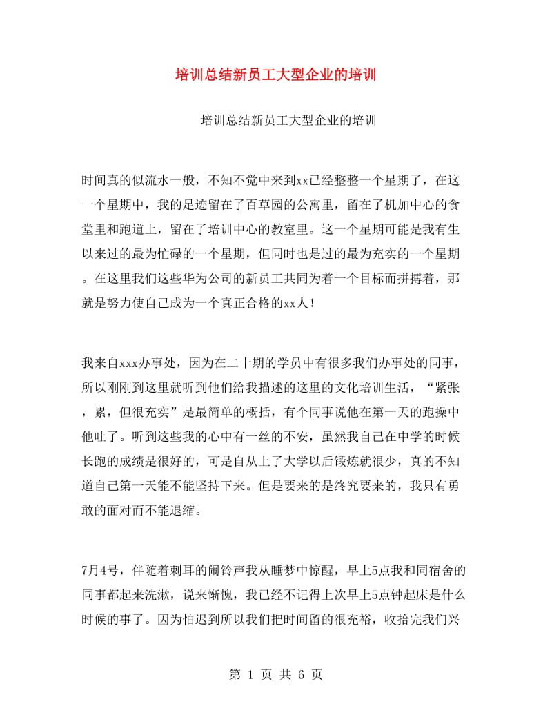 培训总结新员工大型企业的培训.doc_第1页