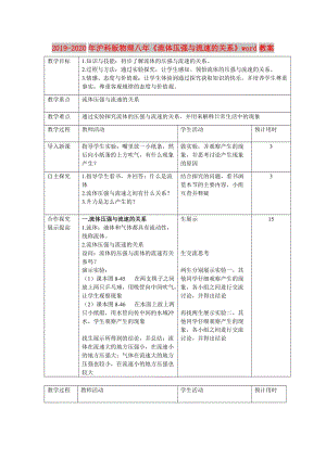 2019-2020年滬科版物理八年《流體壓強(qiáng)與流速的關(guān)系》word教案.doc