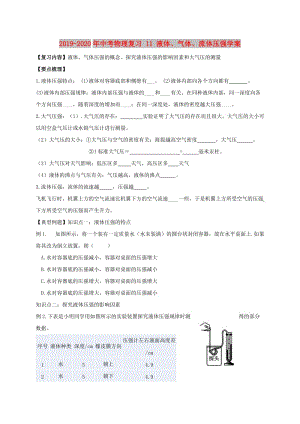 2019-2020年中考物理复习 11 液体、气体、流体压强学案.doc