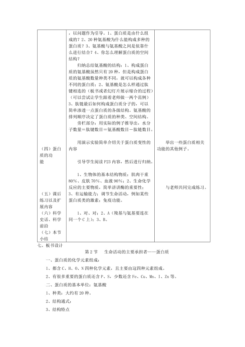 2019-2020年高一生物（新人教版必修1）教案：2-2《生命活动的主要承担者蛋白质》.doc_第2页