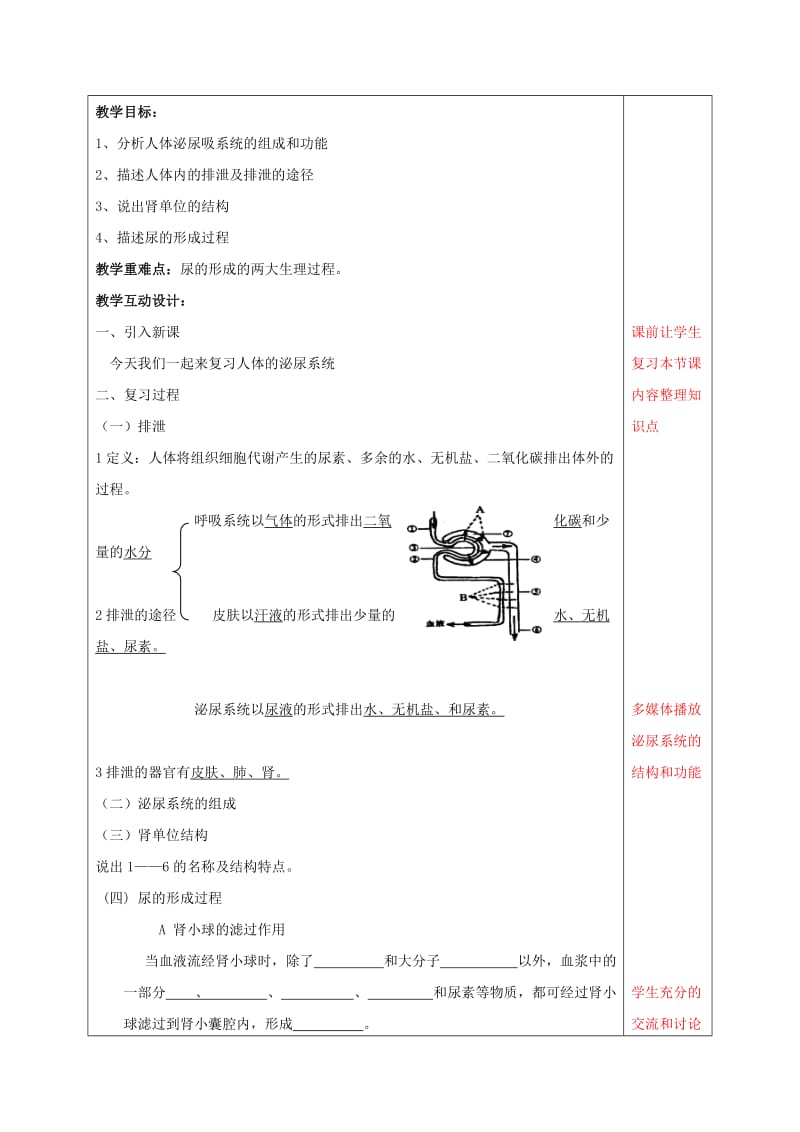 2019-2020年中考生物 人体的泌尿系统复习教案.doc_第2页