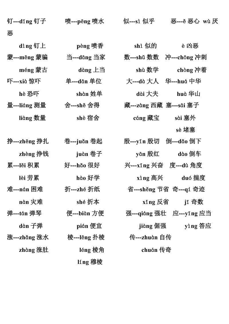 2019年语文四年级下册近义词、反义词、多音字.doc_第3页