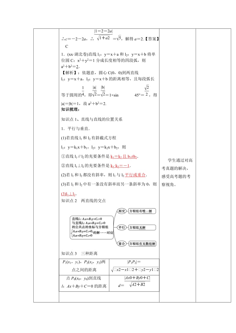 2019-2020年人教A版高中数学 高三一轮 第八章 平面解析几何 8-2 两直线的位置关系 《教案》.doc_第2页