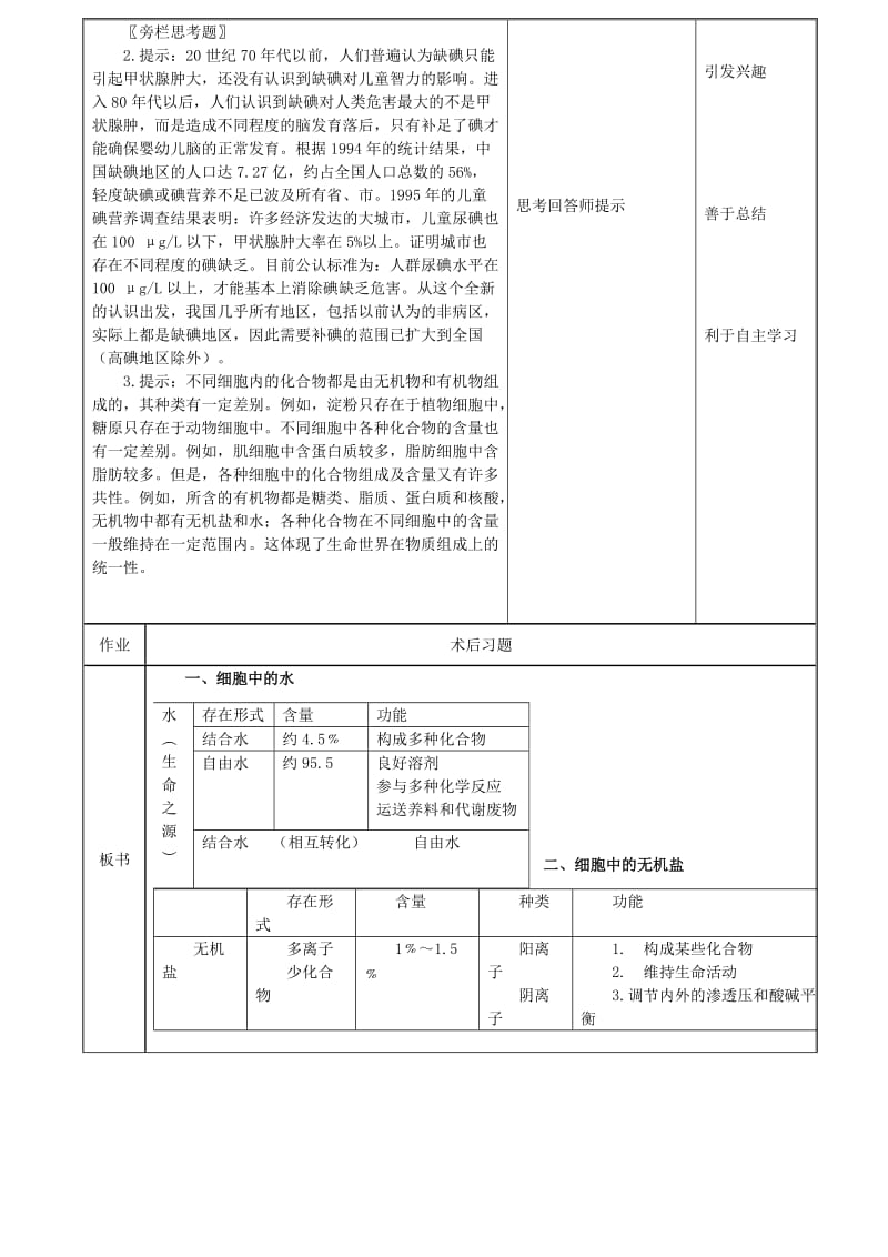 2019-2020年高一生物《 细胞中的无机物》教案.doc_第2页