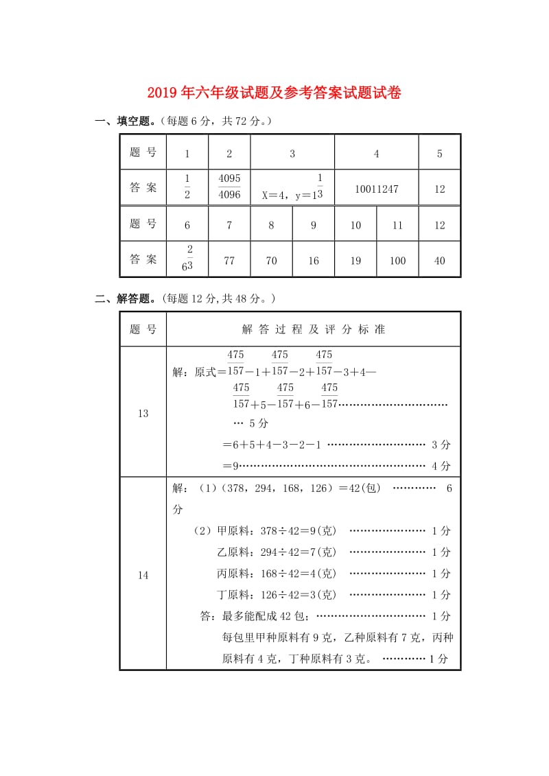 2019年六年级试题及参考答案试题试卷.doc_第1页