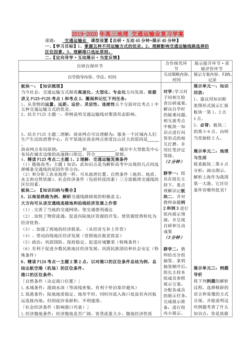 2019-2020年高三地理 交通运输业复习学案.doc_第1页