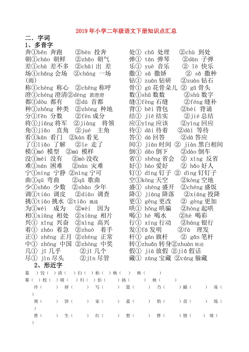 2019年小学二年级语文下册知识点汇总.doc_第1页