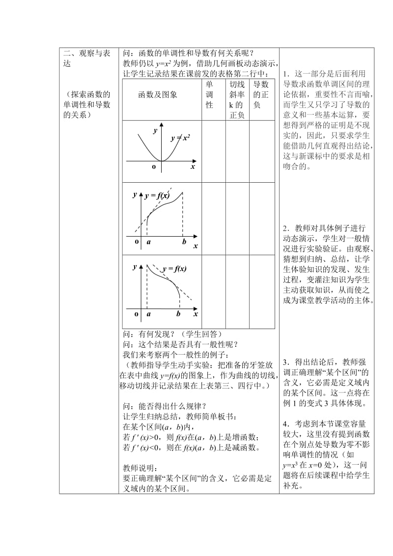 2019-2020年人教版高中数学选修1《函数的单调性与导数》表格式教学设计.doc_第2页