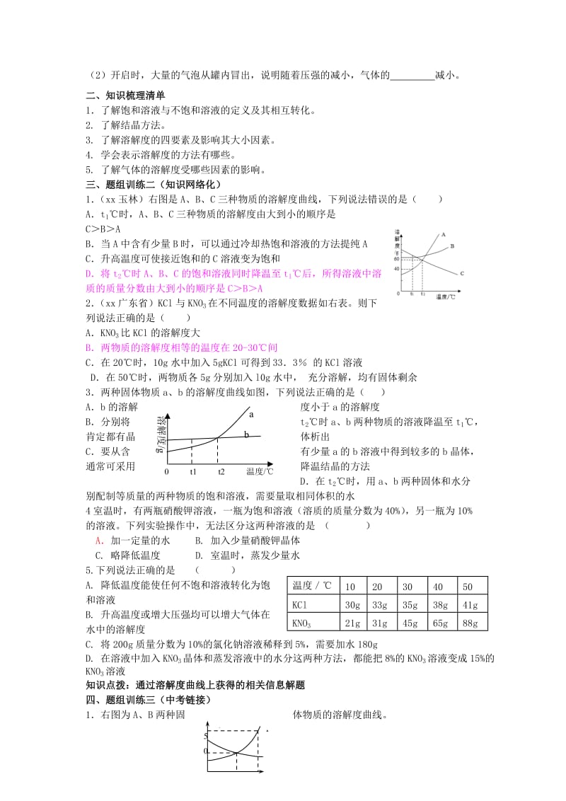 2019-2020年中考化学 专题复习十一 饱和溶液和不饱和溶液 溶解度导学案 新人教版.doc_第2页