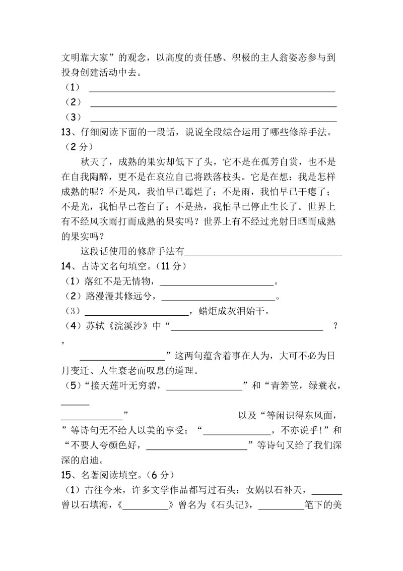 2019小升初入学测试语文卷.doc_第3页