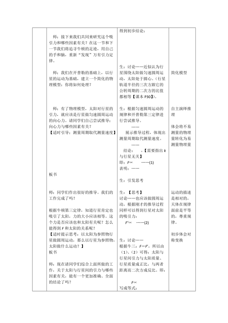 2019-2020年人教版必修二6.2《太阳与行星间的引力》WORD教案7.doc_第3页