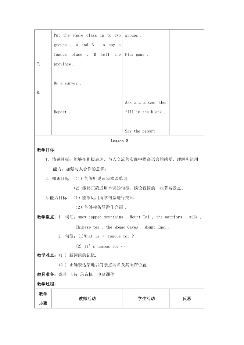 2019年六年级英语上册 Unit 1 In china（Lesson 1-2）教案 新人教版.doc_第3页