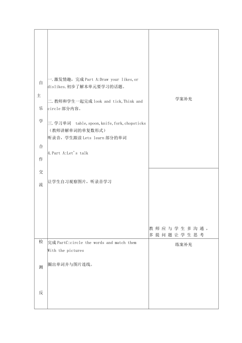 2019年五年级英语上册 Unit 4 At table教案 陕旅版.doc_第2页