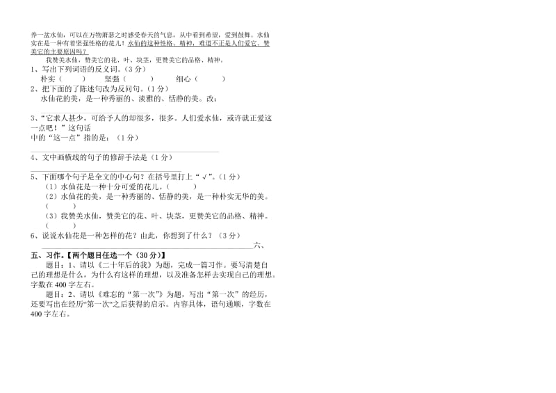 2019年度六年级语文毕业试卷.doc_第2页